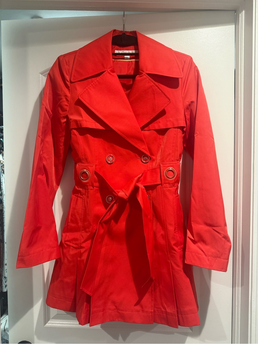 Via Spiga Bright Red-Orange Double-Breasted Trench Coat with Belt